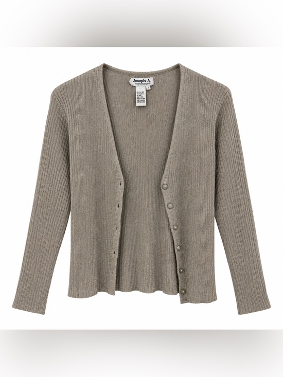 Joseph Sweaters - Vintage Joseph A Women’s S Silk Metallic Cardigan Sweater Silver Ribbed Y2K